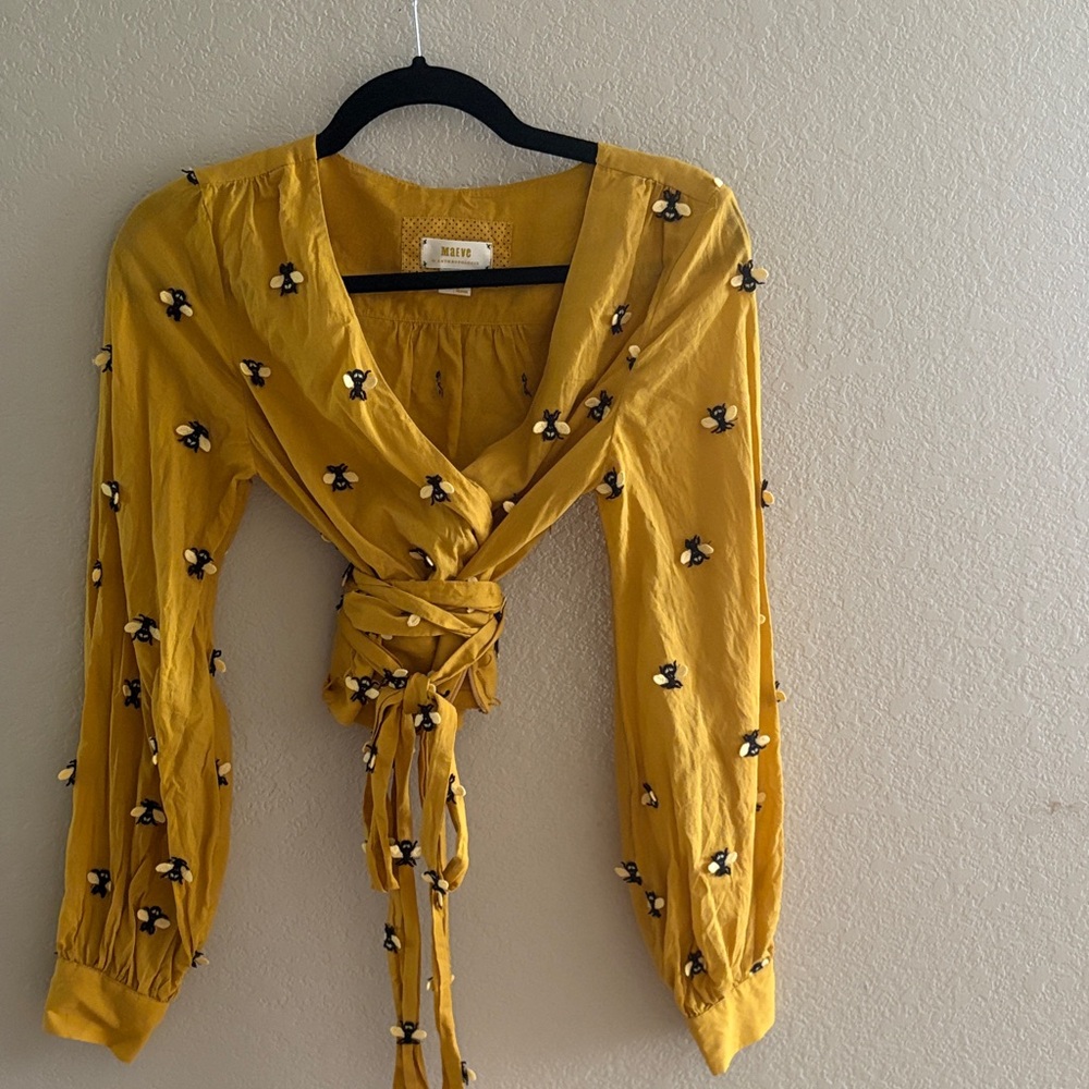 Anthropology Bumblebee Mustard Wrap Blouse
